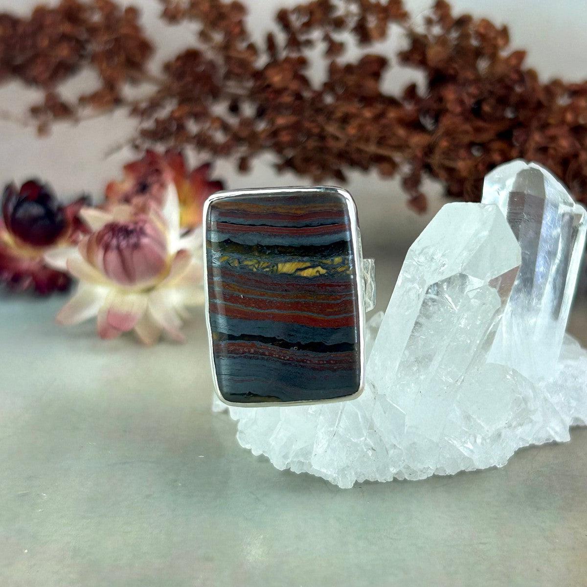 Tiger Iron Sterling Silver Ring