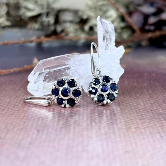 Sapphire Flower Circle Drop Earrings