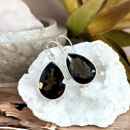 Smokey Quartz Large Pear Cut Drop Earrings