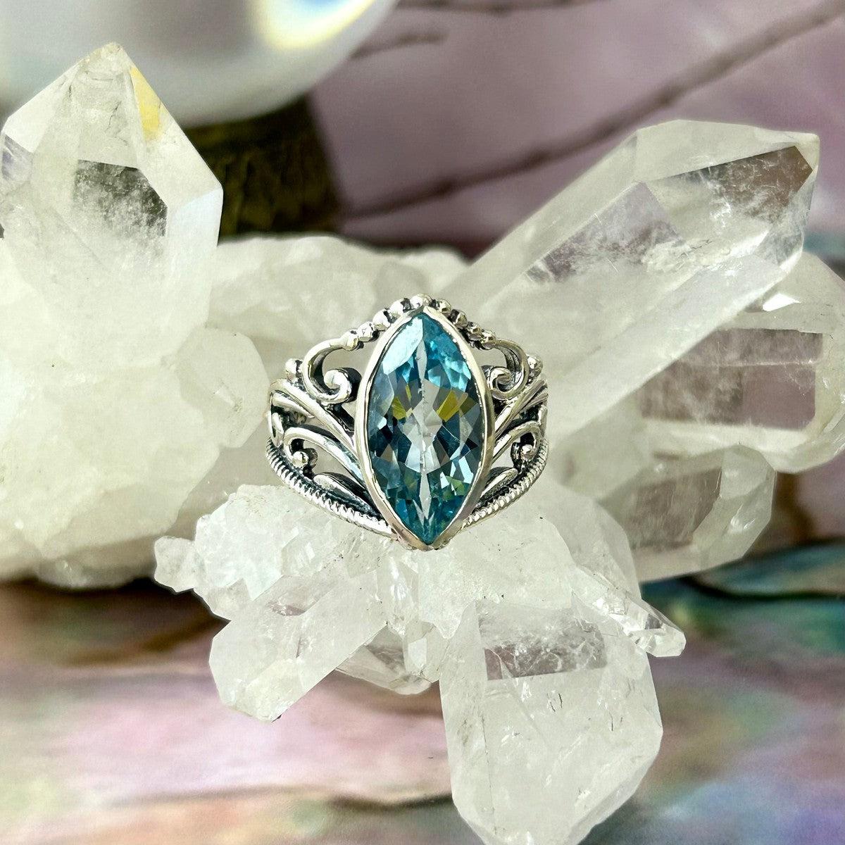Blue Topaz Marquise Cut Ring