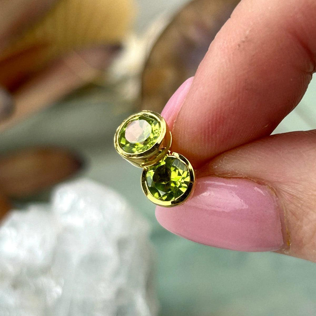 Round Peridot Gold Studs