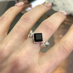 Black Crystal Silver Ring