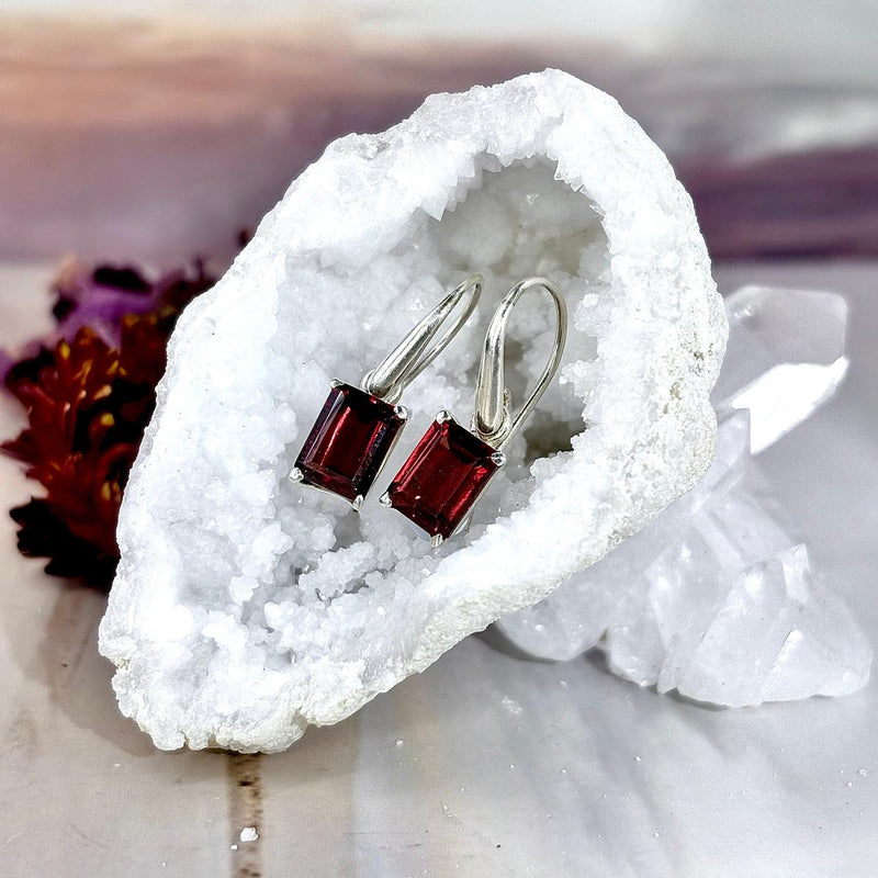 Emerald Cut Garnet Earrings