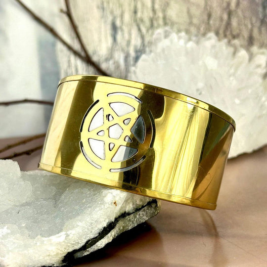 Pentacle Brass Wide Cuff Bracelet