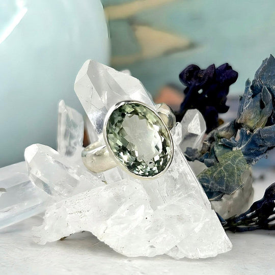 Green Amethyst Oval Cut Ring