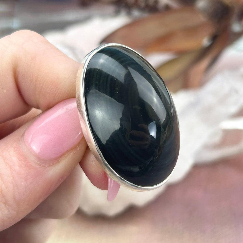 Rainbow Obsidian Battered Ring Band