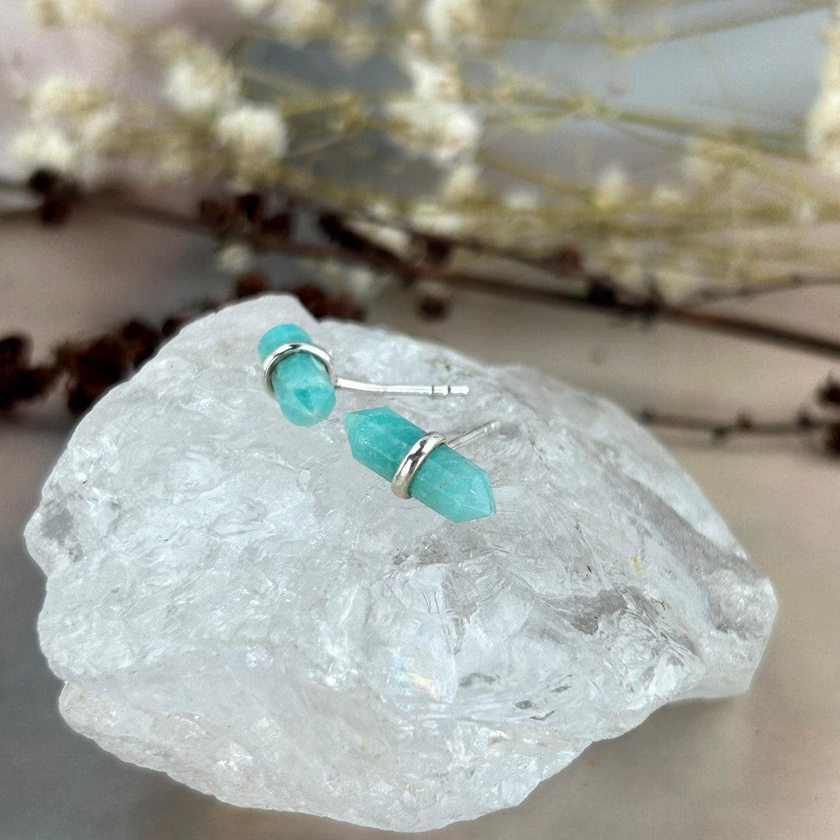 Amazonite Crystal Wand Studs