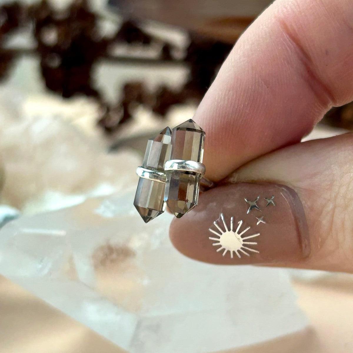 Smoky Quartz Double Point Earrings