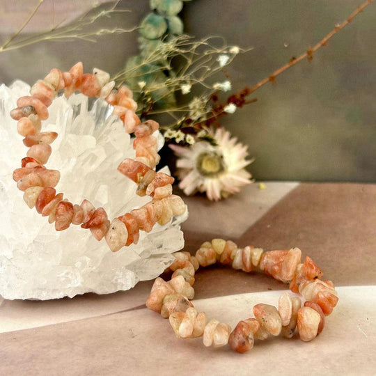 Sunstone Chip Bead Crystal Bracelet