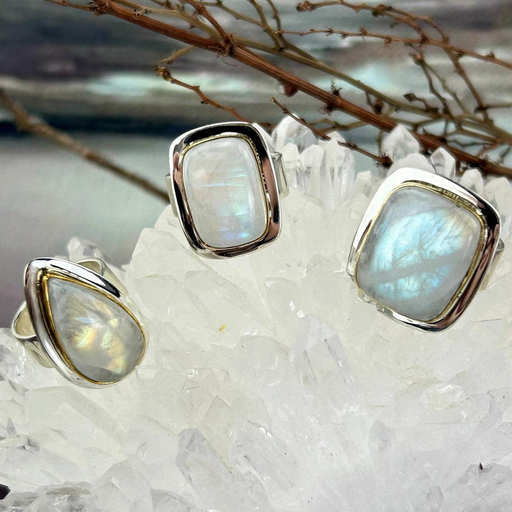 Rainbow Moonstone Mixed Metal Ring