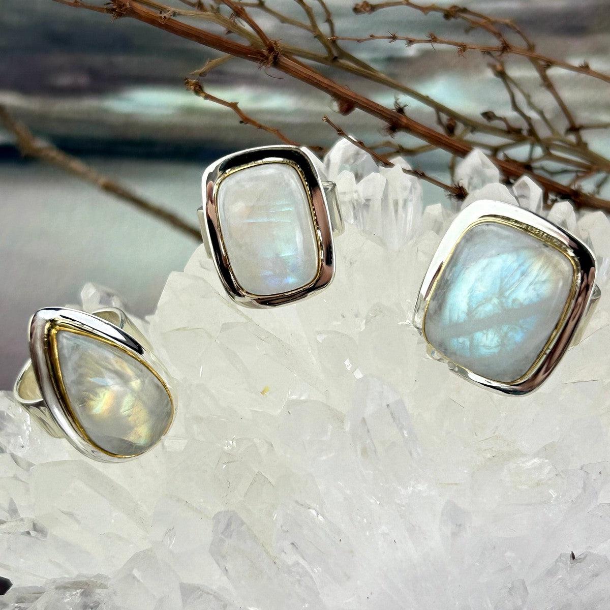 Rainbow Moonstone Mixed Metal Ring