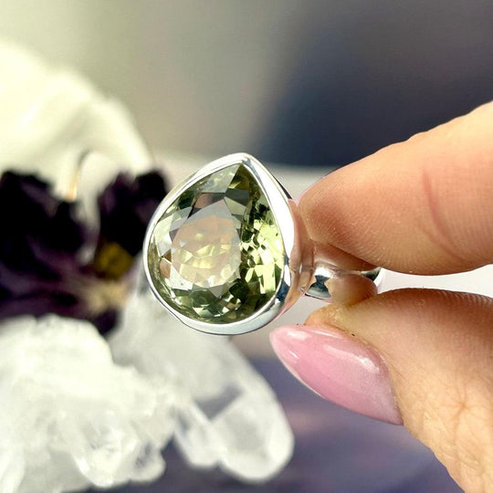 Green Amethyst Teardrop Cut Ring