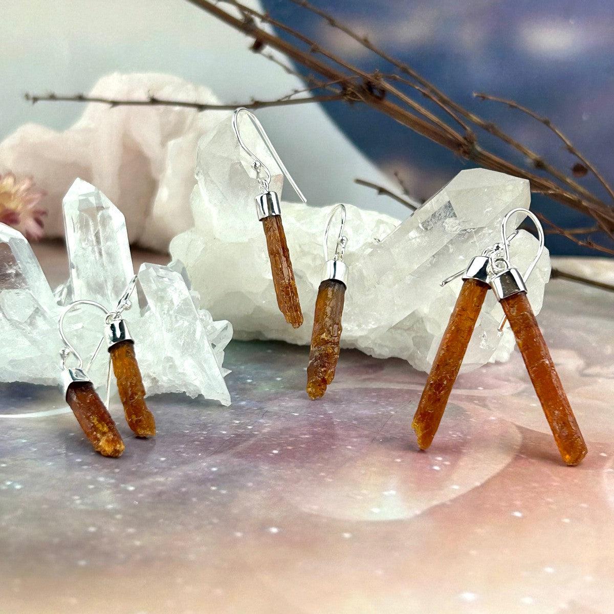 Raw Orange Kyanite Bar Earrings
