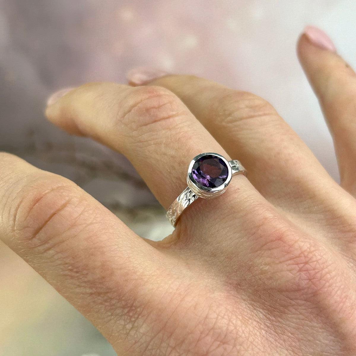 Round Amethyst Crystal Ring
