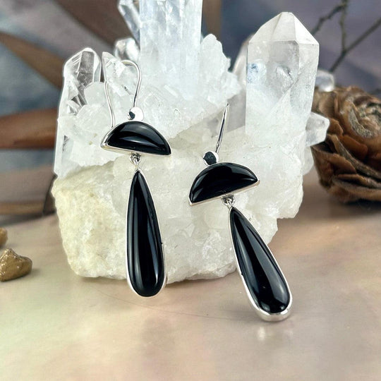 Black Onyx Contemporary Double Drop Earrings