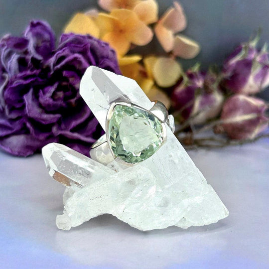 Green Amethyst Pear Cut Ring