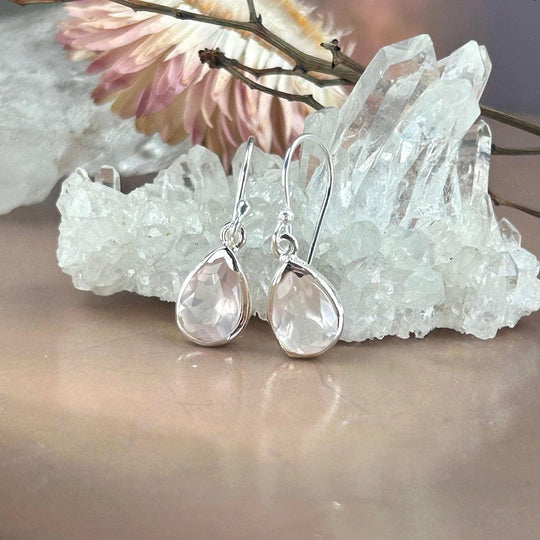 Rose Quartz Teardrop Drop Earrings