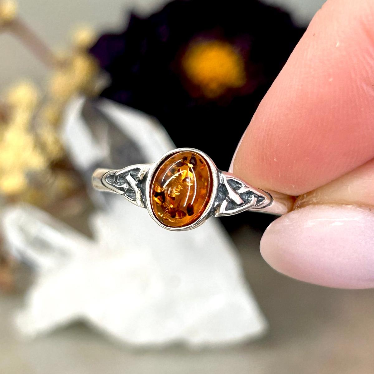 Amber Trinity Knot Ring