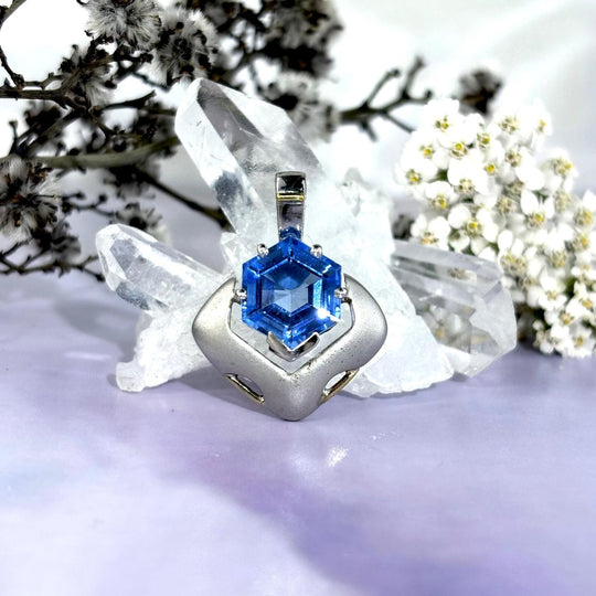 Blue Topaz Hexagon Cut Mixed Metal Pendant By Janusz Szkutnik