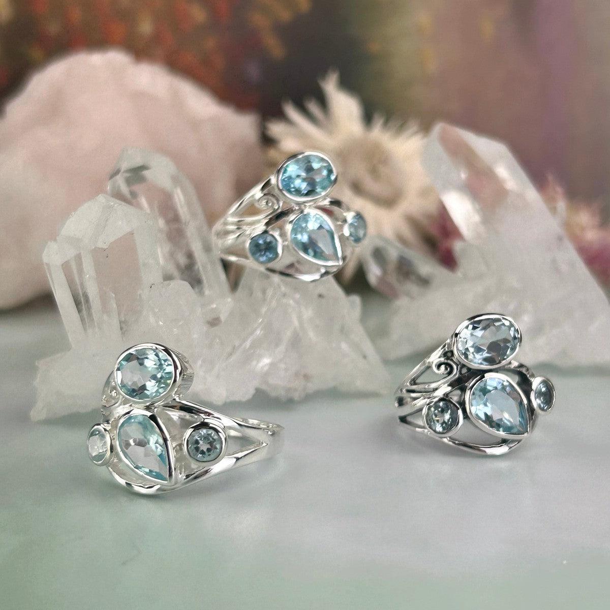 Ornate Design Blue Topaz Ring