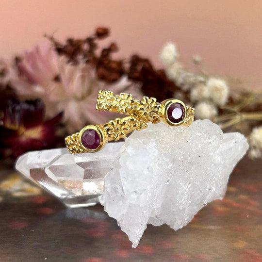 Ruby Gold Flower Band Ring
