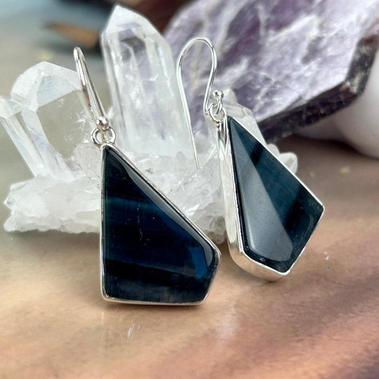 Blue Tiger’s Eye Geometric Drop Earrings