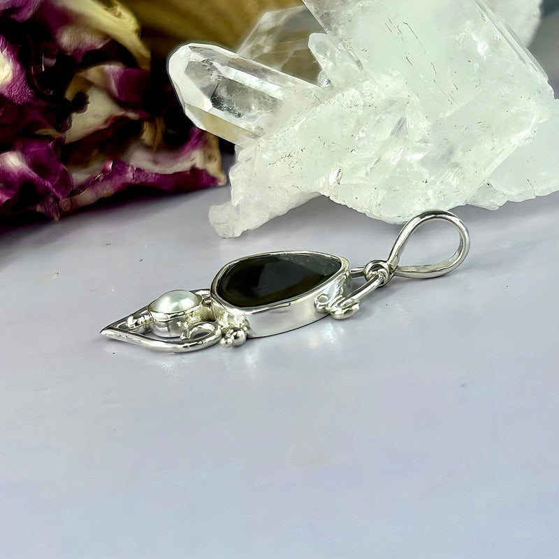 Black Onyx & Pearl Filigree Pendant