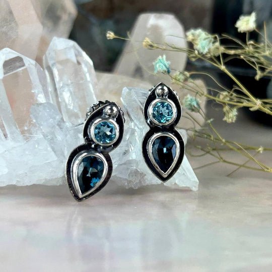 Blue Topaz Two Stone Contemporary Stud Earrings By Lauren Harris