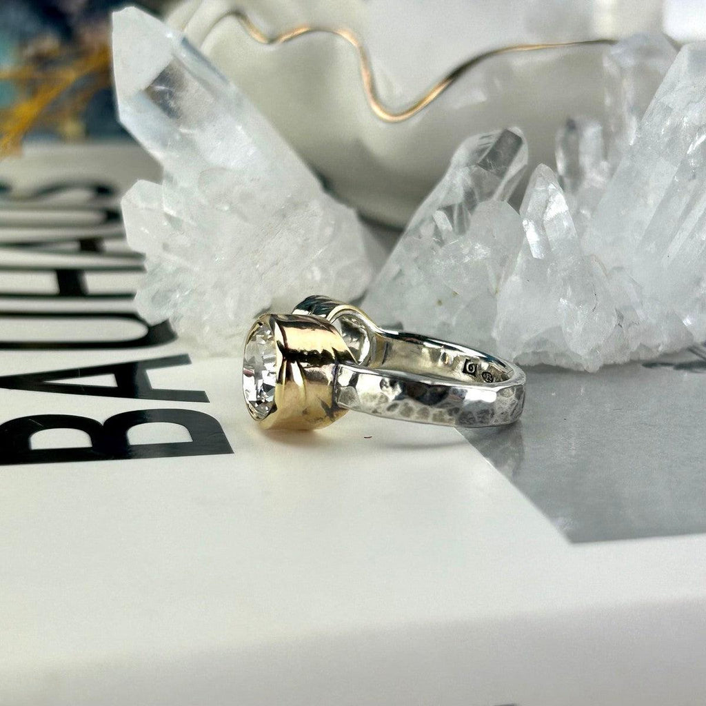 Mixed Metal White Topaz Ring