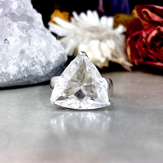 Clear Quartz Trillion Cut Ring