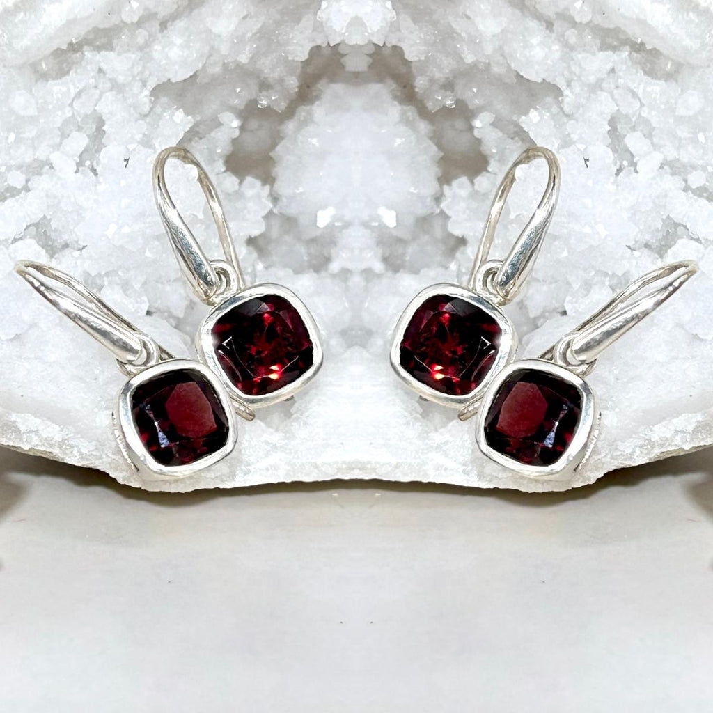 Garnet Square Drop Earring