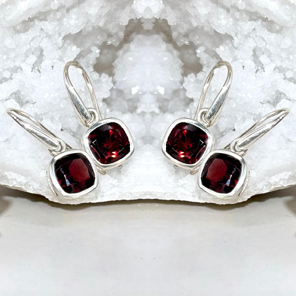 Garnet Square Drop Earring