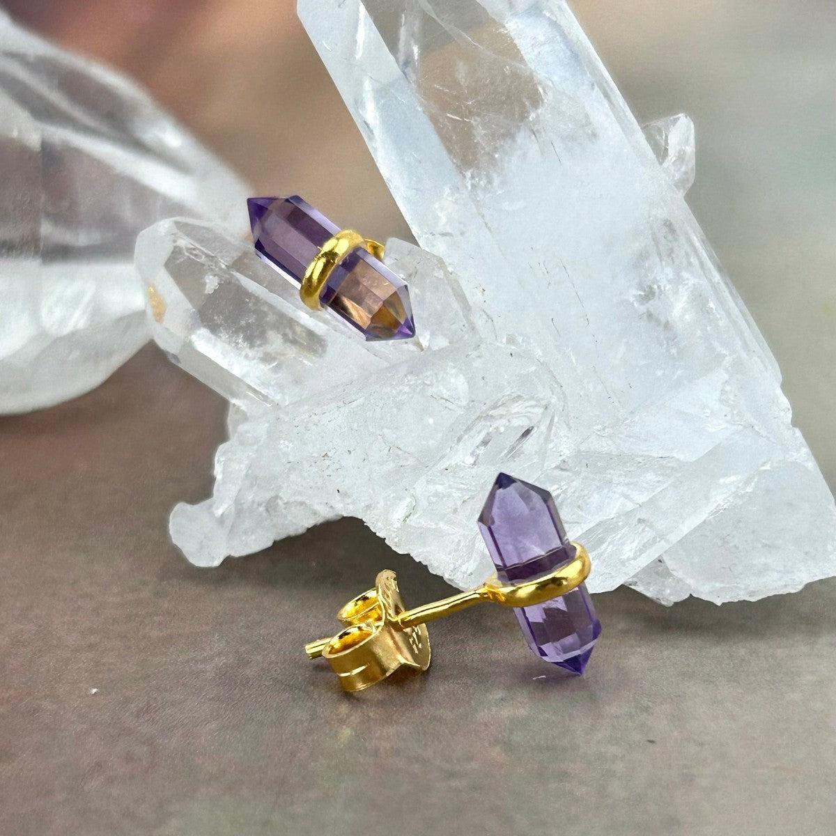 Double Point Amethyst Studs