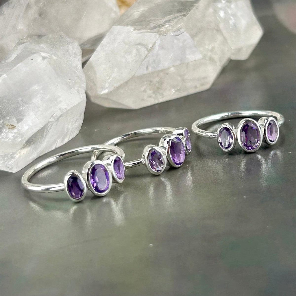 Amethyst Triple Stone Ring