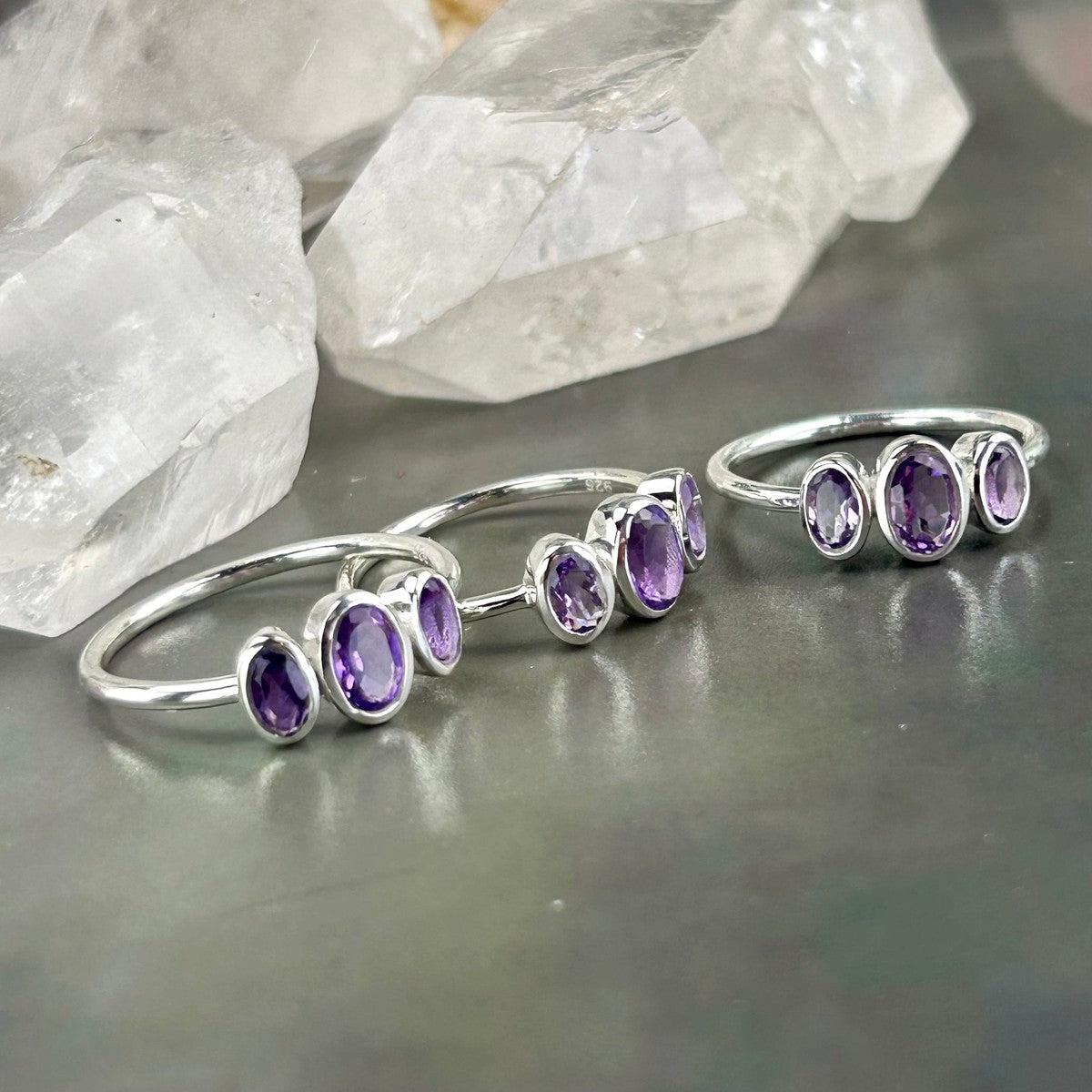 Amethyst Triple Stone Ring