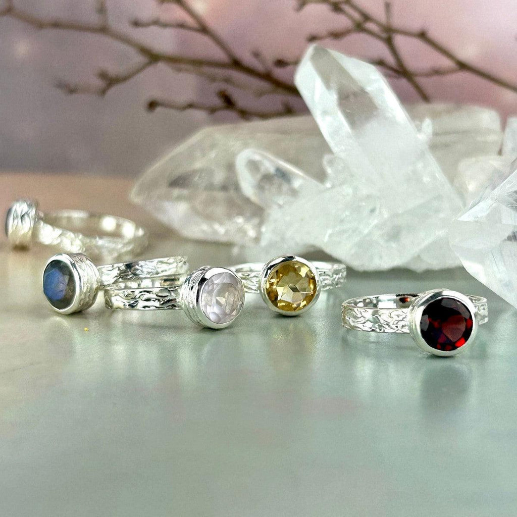 Brilliant Cut Gemstone Silver Ring