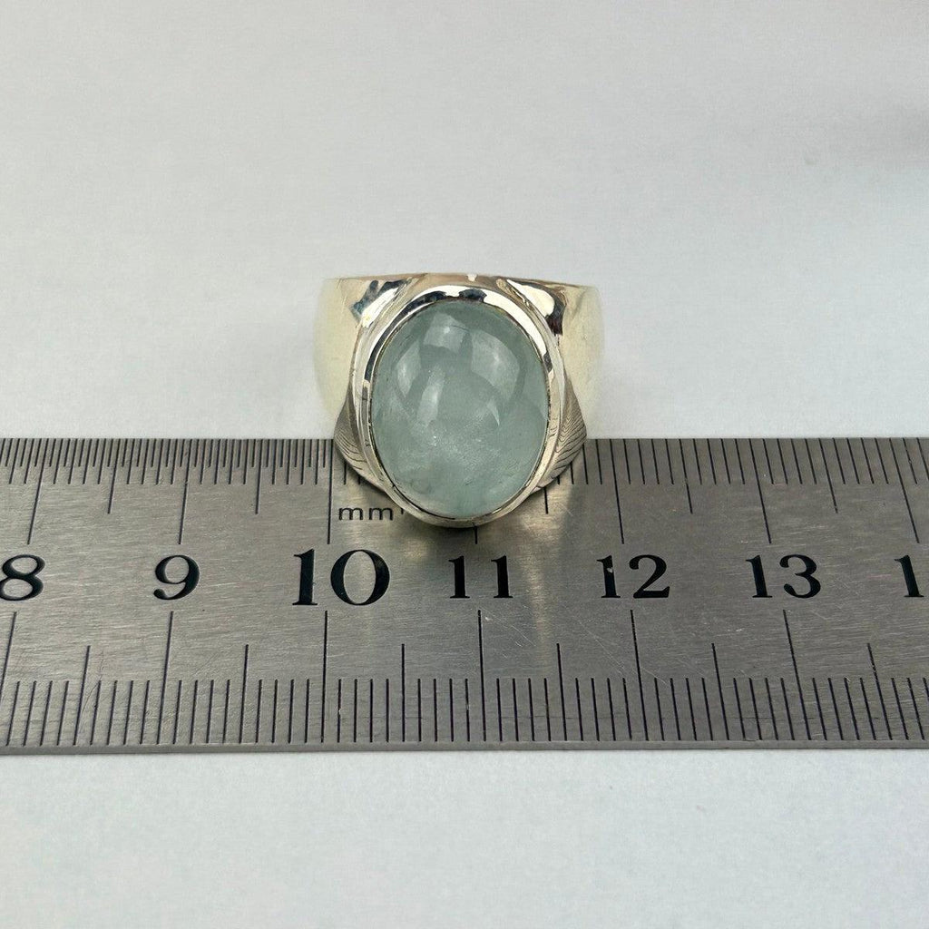 Aquamarine Wide Band Silver Ring