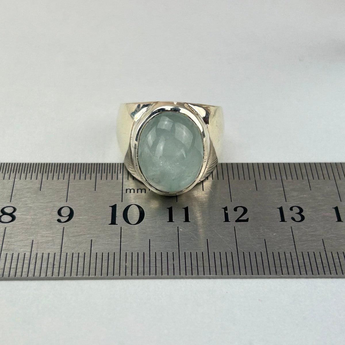 Aquamarine Wide Band Silver Ring