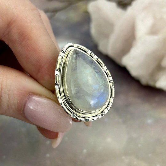 Rainbow Moonstone Teardrop Ring