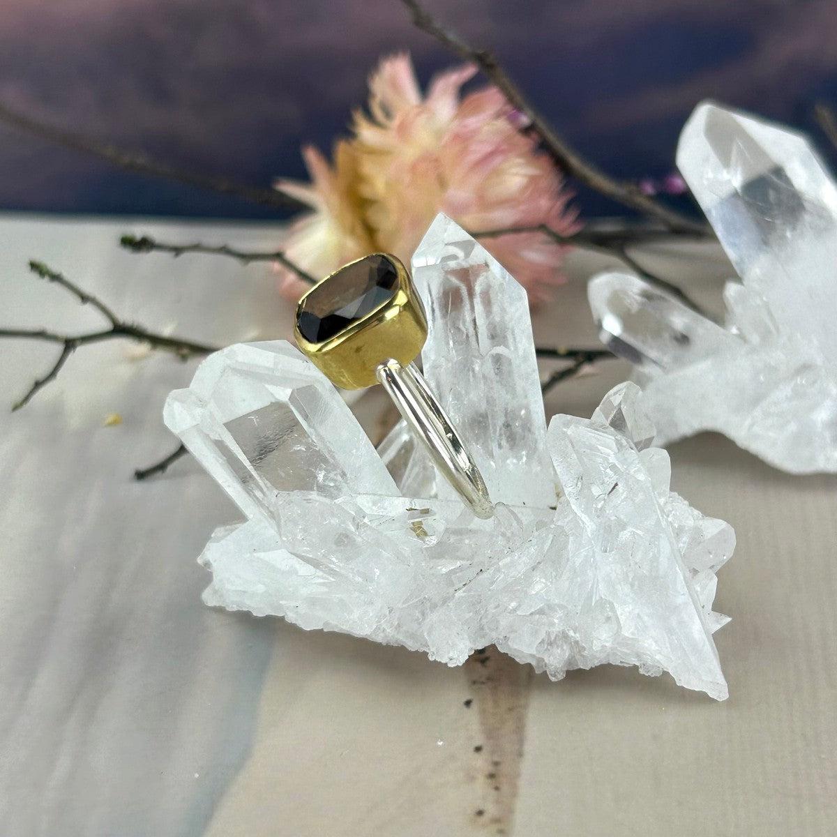Square Cut Smokey Quartz Ring