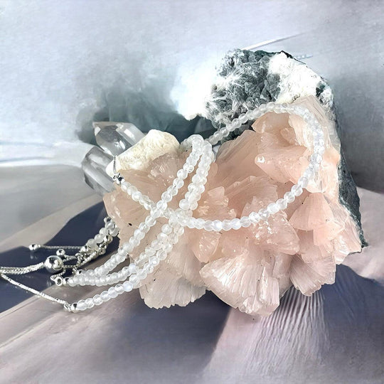 Rainbow Moonstone Sterling Silver Bolo Tie Faceted Bead Bracelet