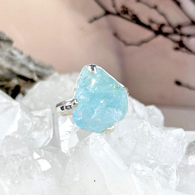 Rough Aquamarine Stone Ring