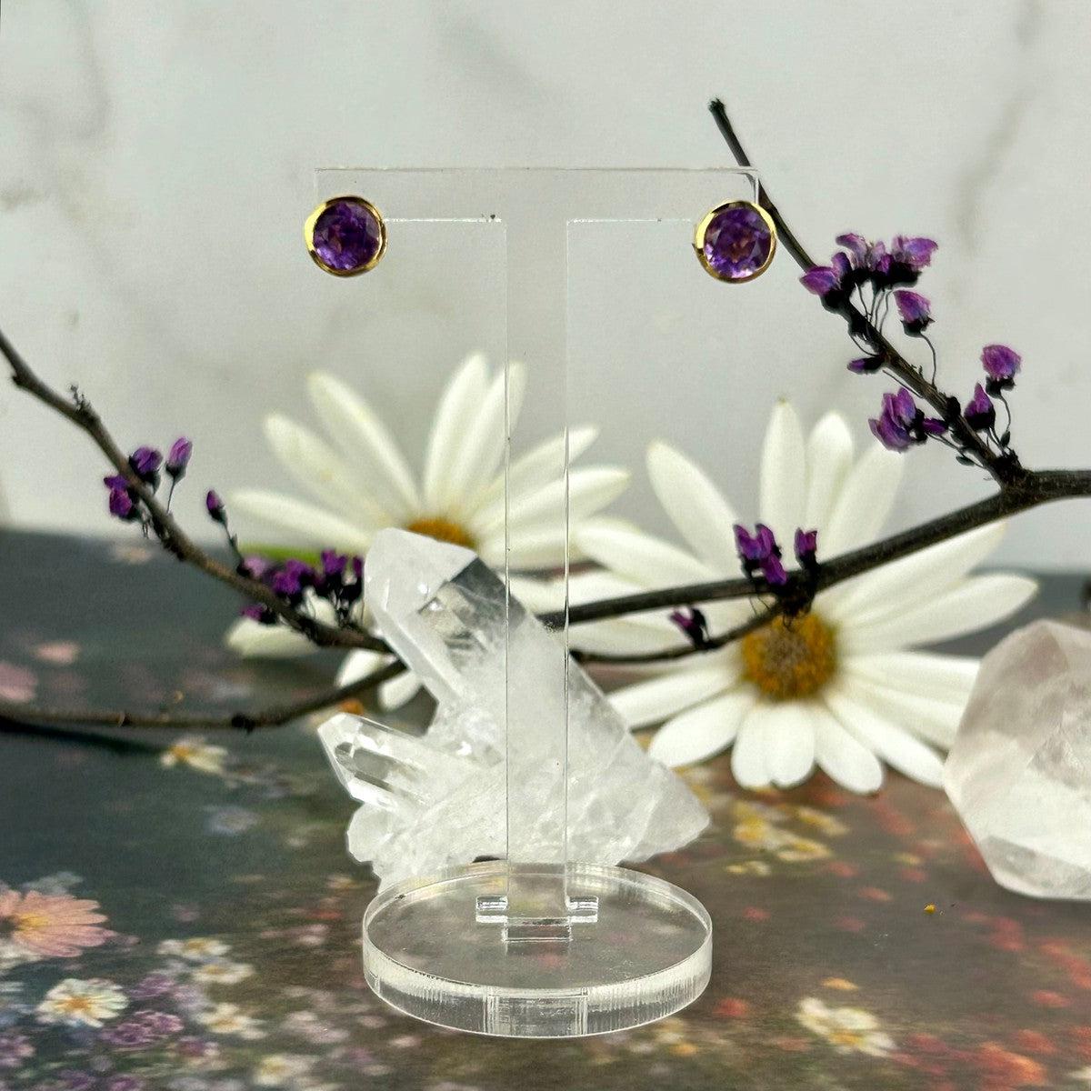 Purple Gemstone Gold Studs