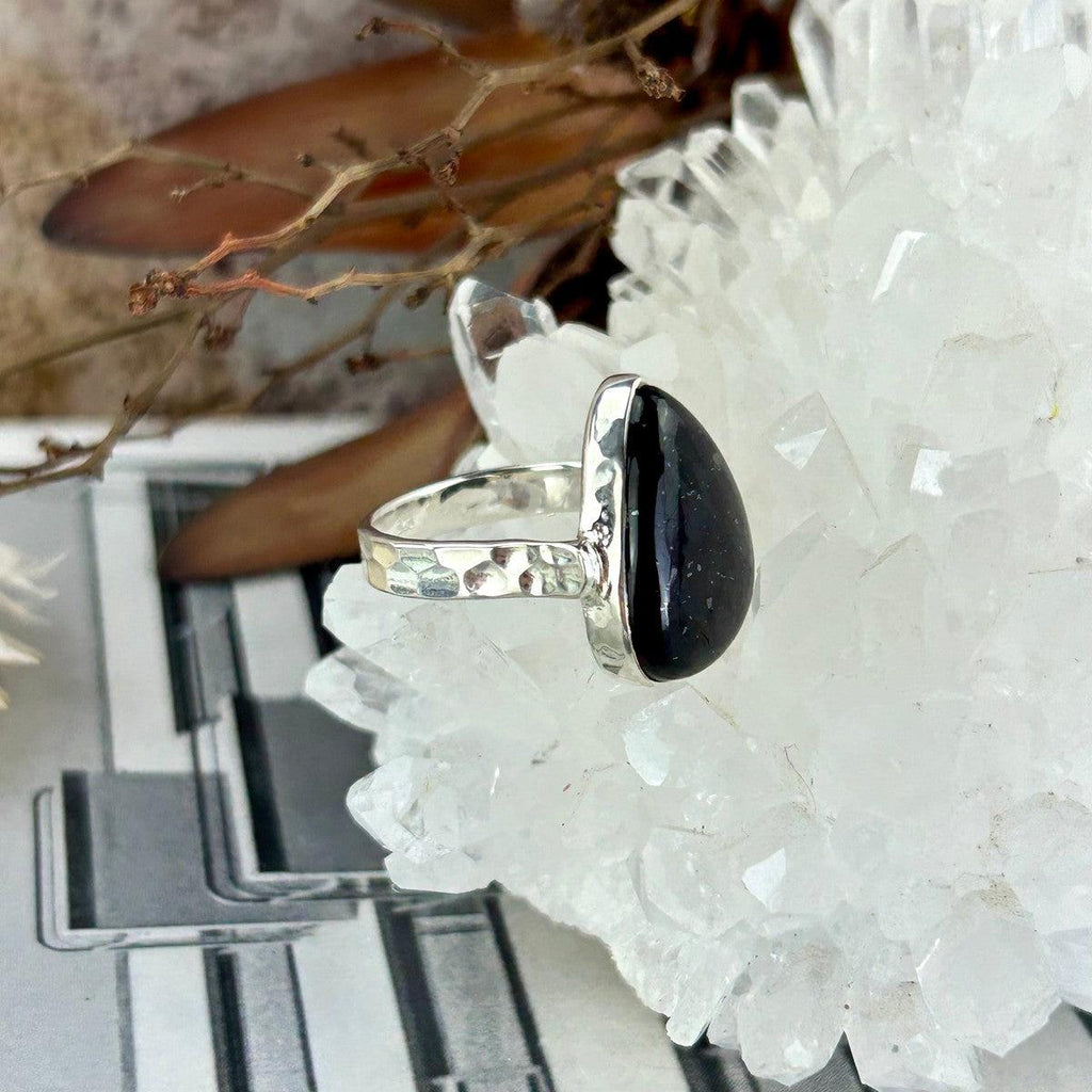 Black Stone Pear Shape Ring