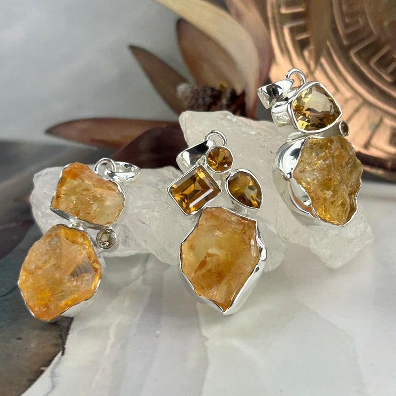 Citrine Raw And Faceted Pendant