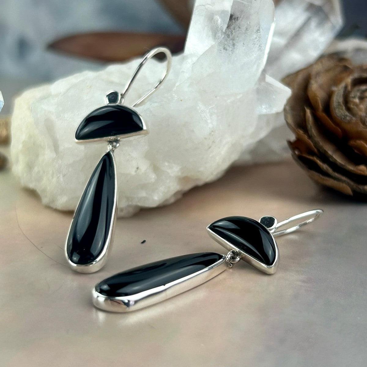 Black Stone Sterling Silver Earrings