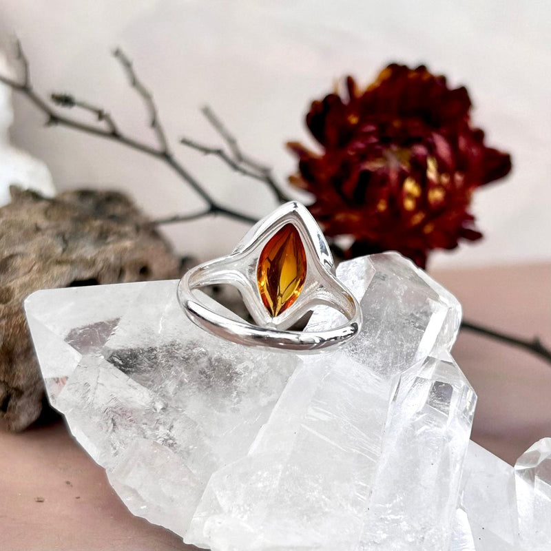 Baltic Flame Amber Marquise Ring