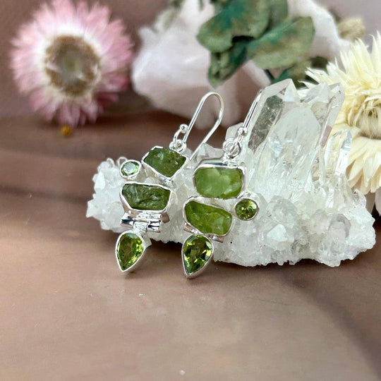 Peridot Raw & Faceted Drop Earrings