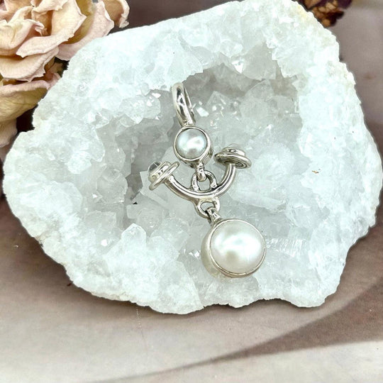 Pearl & Rainbow Moonstone Double Drop Pendant