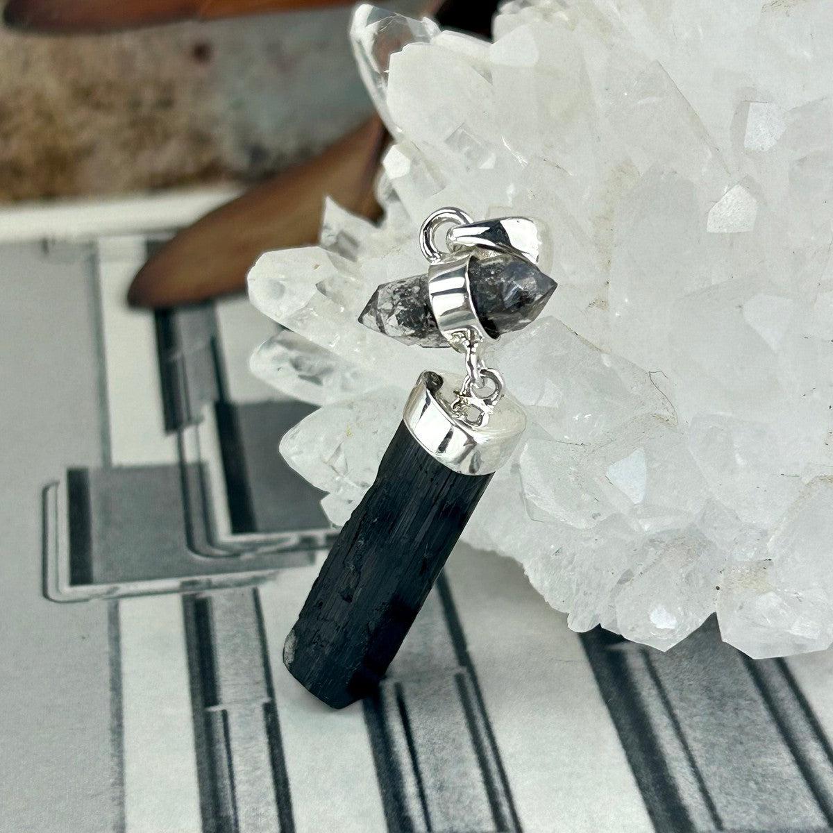Double Crystal Sterling Silver Pendant